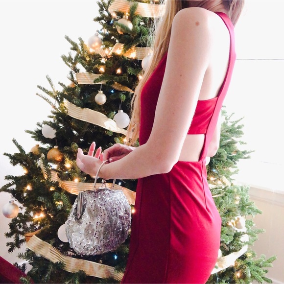 🥂🍾 Red Cut-out Evening Dress Small - Picture 6 of 8